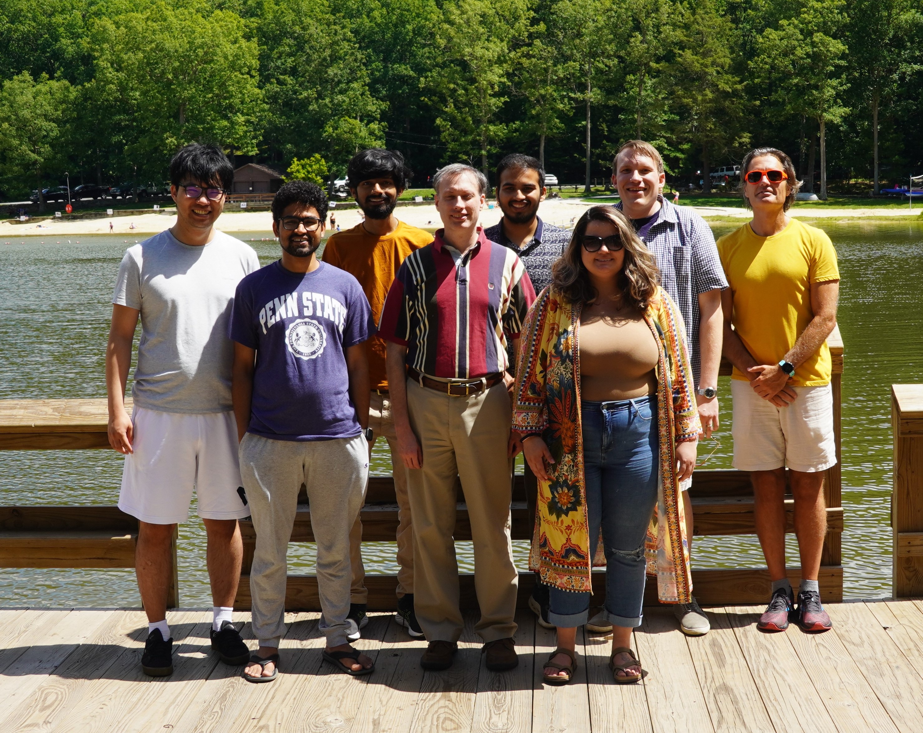 Photo of the Costas Maranas Research Group at a group picnic on August 13, 2023.